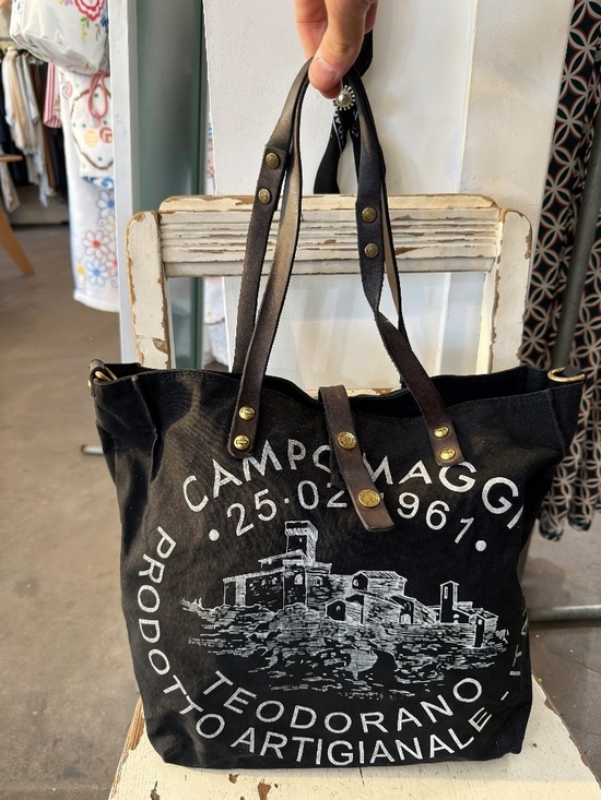 Campomaggi Handbags - Campomaggi Canvas Leather Shopping Bag in Black